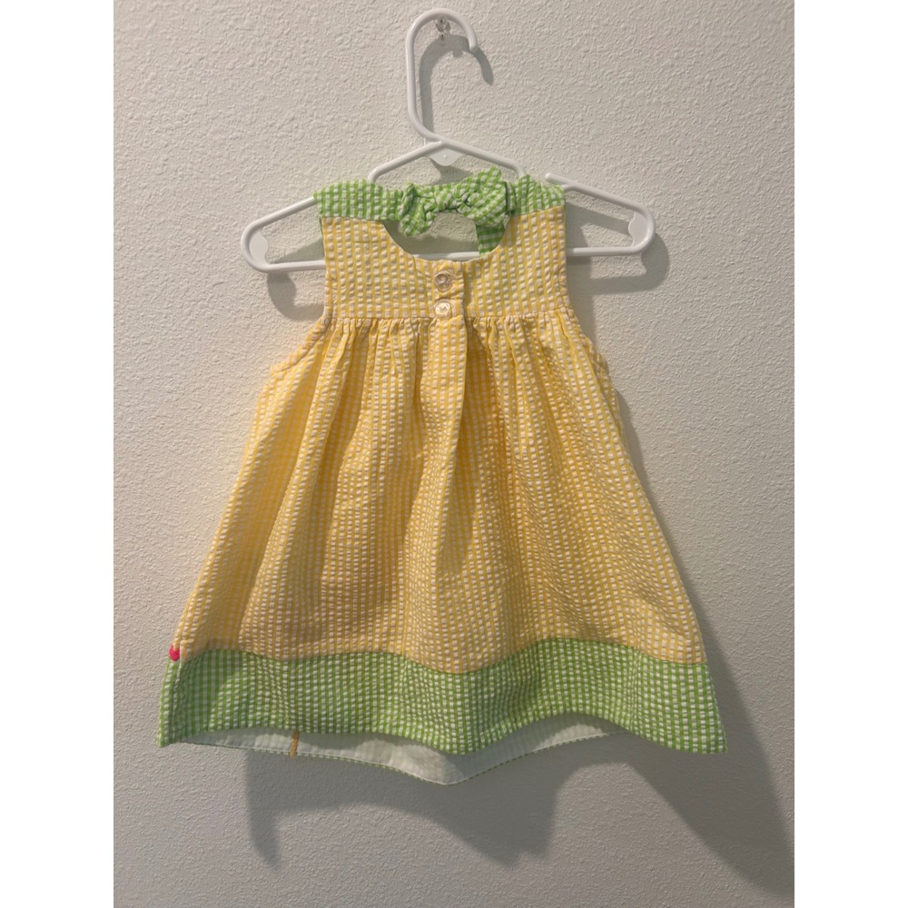 Emily Rose Infant Girls Yellow Green Gingham Flamingo Seersucker Dress 18M - Picture 6 of 7